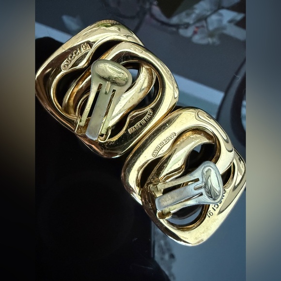 LOT 2039 24K gold plated Old Gucci vintage chain clip on earrings 1991 - Picture 9 of 16